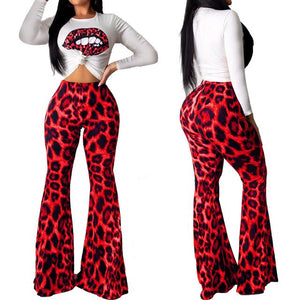 2019 Brand New Style Fashion 2PC Women Short Sleeve Tops Long Leopard Print Boot-cut Pants Set Casual Outfits Flared Trousers