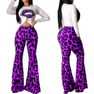 2019 Brand New Style Fashion 2PC Women Short Sleeve Tops Long Leopard Print Boot-cut Pants Set Casual Outfits Flared Trousers