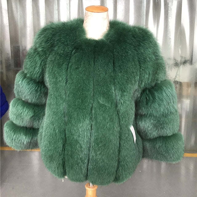 Fashion Silver Fox Real Fur Coat Thick Warm Blue Fox Womens Coats 2019 Winter Whole Skin Natural Fur O-Neck Elegant Costume