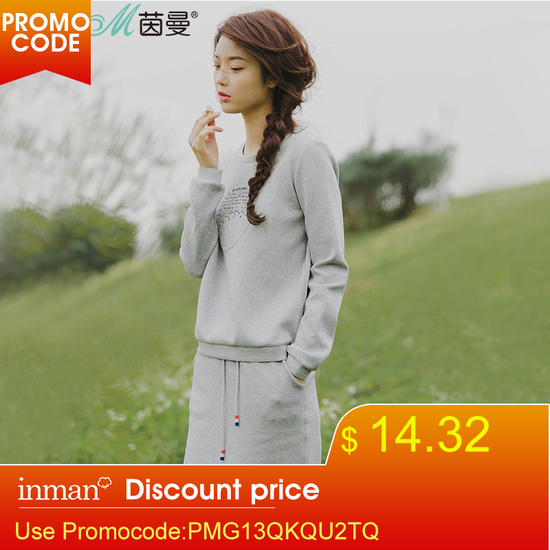 INMAN Women'S Spring Autumn Florals Letter Embroidered Casual Pullovers Suit Two Piece