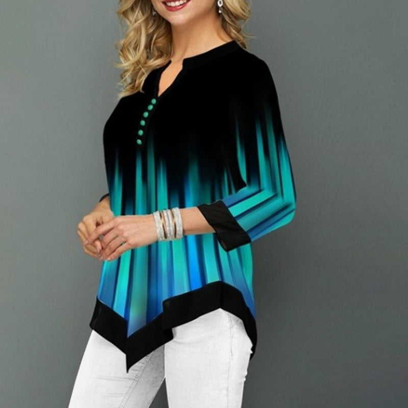 Plus Size 5XL Striped Blouses Women's Tunics 3/4 Sleeve Print Irregular Ladies Blouse 2020 Spring Summer Casual Female Tunic Top