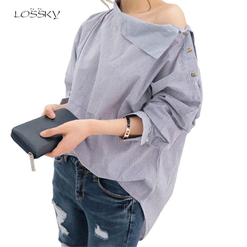 Women Striped Shirts Batwing Sleeve Tops Spring Korean Style Fashion Shirt 2020 Ladies Clothes Streetwear Womens Clothing Kawaii