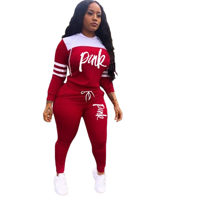 2019 Pink Letter Print Tracksuits Women Two Piece Set Spring Street t-shirt Tops and Jogger Set Suits Casual 2pcs Outfits