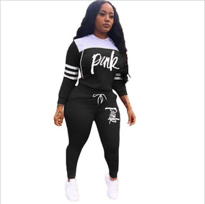 2019 Pink Letter Print Tracksuits Women Two Piece Set Spring Street t-shirt Tops and Jogger Set Suits Casual 2pcs Outfits