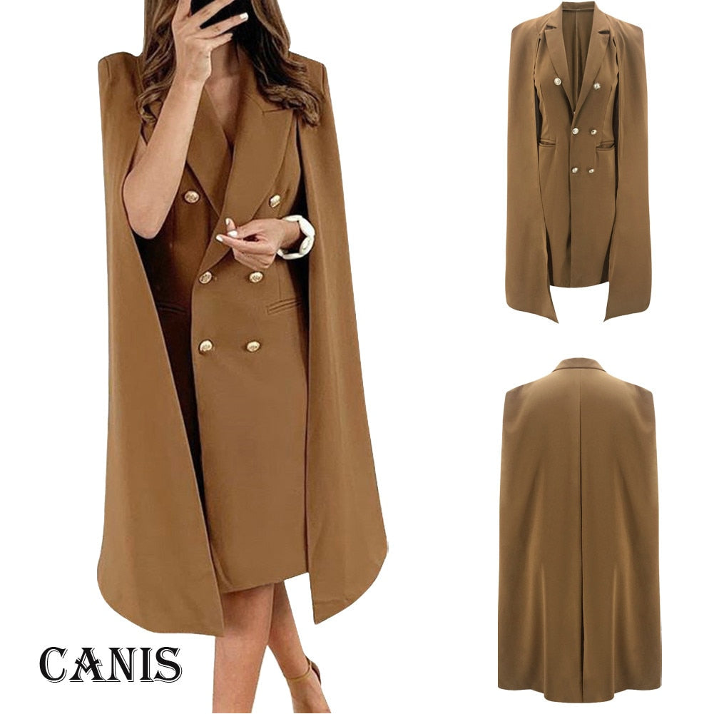 women solid brown double breasted suit jacket designer office ladies blazer pockets work wear tops