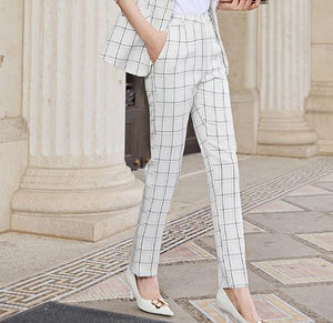 Fashion professional women's suit office pants two-piece 2020 New Spring Summer Plaid Women's Blazer Jacket Slim-fit trousers