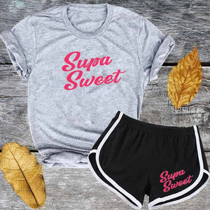 Cute Pink Letter Tracksuit Set Women Short Sleeve T Shirt And Shorts Fashion Casual 2 Piece Suits