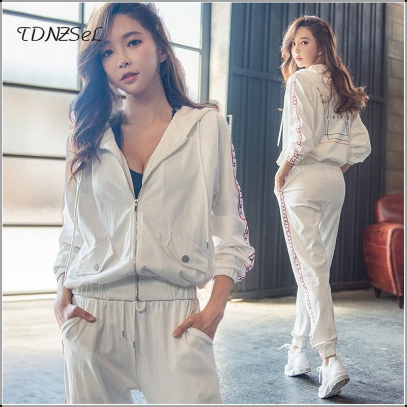 Spring Autumn Womens Sport Traksuits Casual Hoodies Pants 2 Two Piece Sets Outfits Fitness Jogger Sets Running Sweatpants Suits