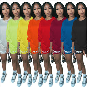 New Letter Print Two Piece Outfits Set Women Tracksuit 2020 Summer Long Sleeve T Shirt Sexy Tops Biker Shorts Jogger suits sets