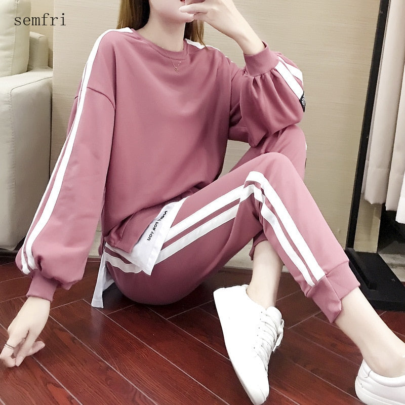 Semfri Cotton Plus Size Womens Tracksuit 2020 Spring Autumn Sweatshirt Two Piece Set Female Loose Style Casual Sweatsuit