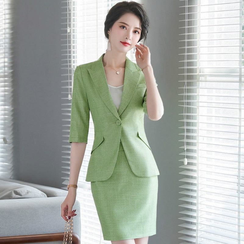 2020 spring and summer casual high quality women's skirt suit feminine Checked business ladies blazer jacket Slim skirt 4XL