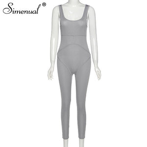 Simenual Ribbed Casual Workout Rompers Womens Jumpsuit Backless Sleeveless Fitness Active Wear Bodycon Fashion Jumpsuits Summer