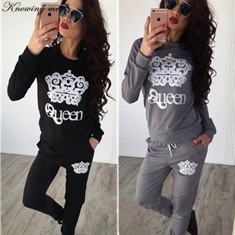 2019 Autumn Queen pattern print Tracksuit set women casual o neck long sleeve hoodies set Lady fashion winter Sweatshirt suits