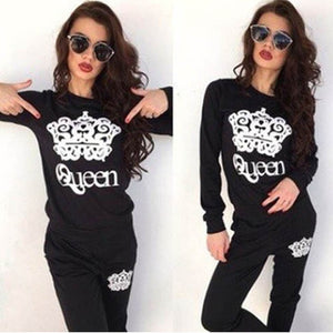 2019 Autumn Queen pattern print Tracksuit set women casual o neck long sleeve hoodies set Lady fashion winter Sweatshirt suits