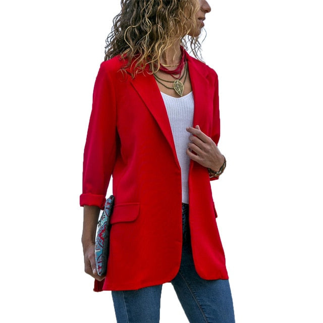 Women's Casual Slim Blazer Jacket Coat Ladies Fashion Party Fitted Top Solid color OL Blazers