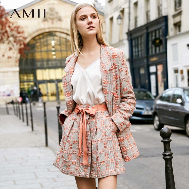 Amii Minimalist Tweed Two Pieces Set Autumn Office Lady Loose Lapel Blazer MIni Skirt Elegant Female Suit 11920008 11920009