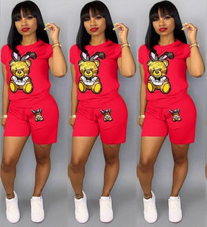 Sequin Cartoon Two Piece Short plus size sets Women Casual Tracksuit Summer Fashion Tops Short Pants Sequin 2 piece Outfit Q5090