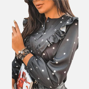 2020 Ruffle Polka Dot Print Women's Blouse O-neck Buttons Long Sleeve Blouses Female Spring Summer Casual Shirt Lady Clothes