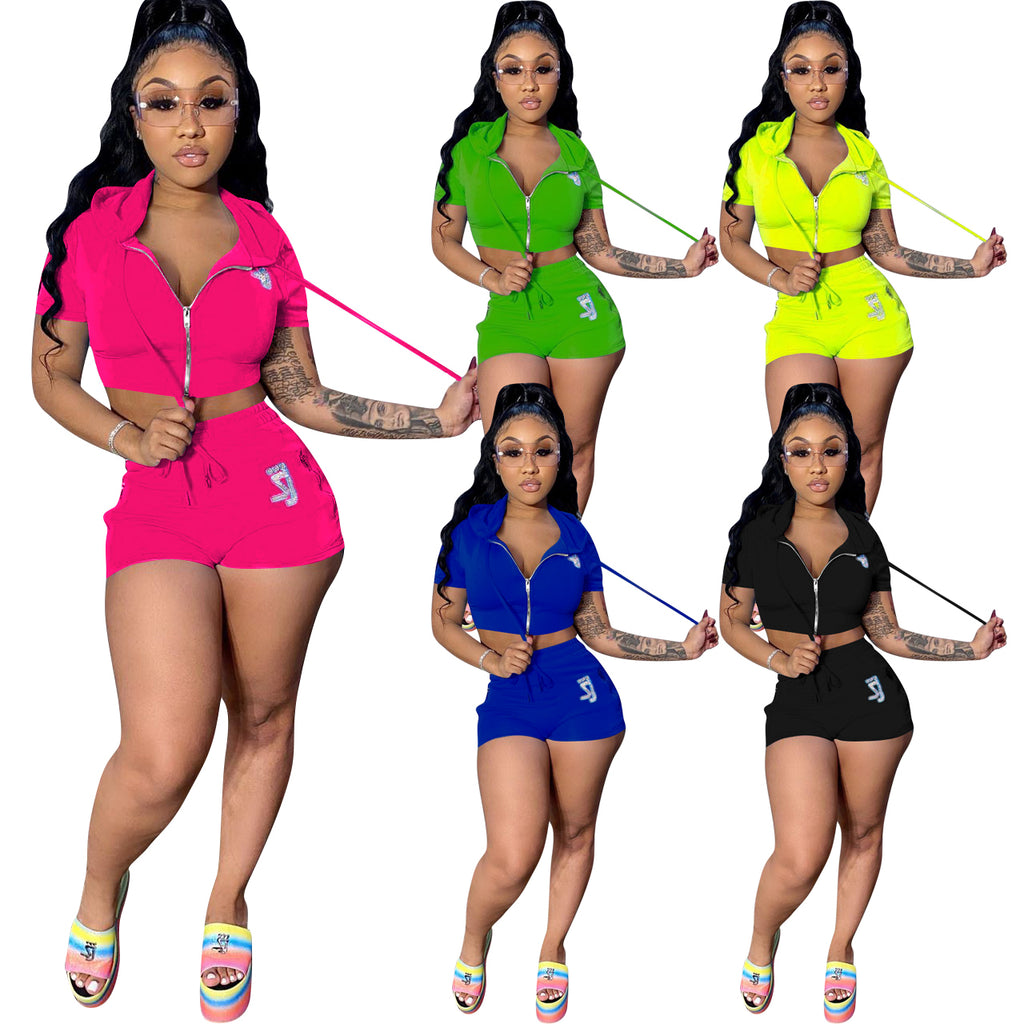 2020 New Two Pieces Suits set Sexy Plus Size Sweatshirt Biker Shorts Outfits T-shirts Tops Sweat Shorts Sport Casual Suits Set