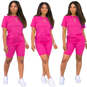 2020 Summer 2 Piece Set  Casual Short Sleeve Crop Tops+ Short Pants Women Female Joggers Sportwear Fitness Solid Color Tracksuit