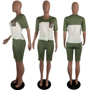 HAOYUAN Two Piece Set Summer Clothes for Women Tracksuit Leopard Pocket Top Biker Shorts Sweat Suits 2 Pcs Outfits Matching Sets