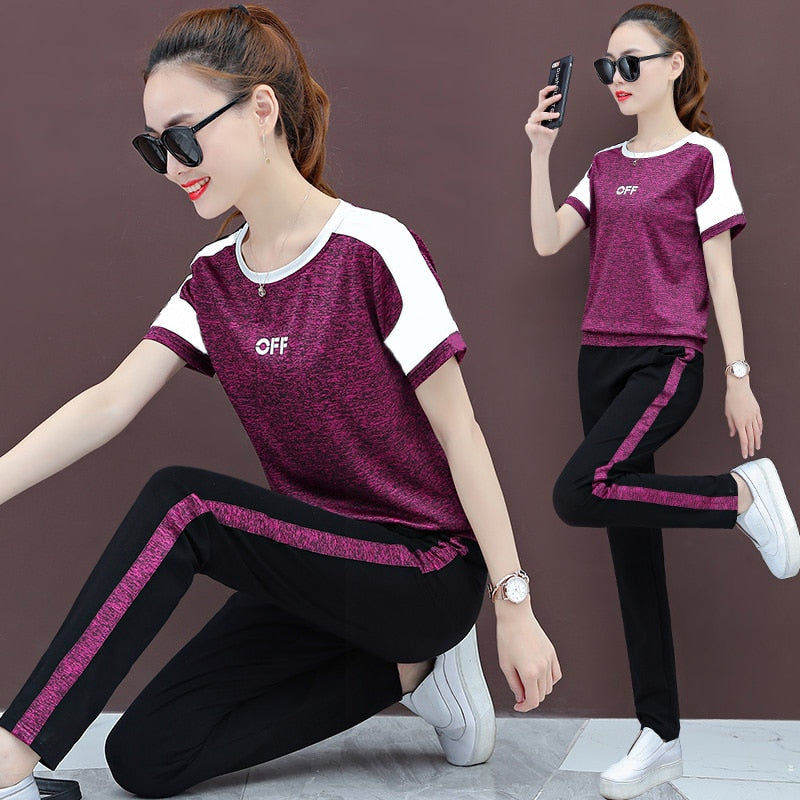 Summer 2020 New Fashion Sequins 2 Piece Set Large Size Sportswear Short Sleeved Trousers Loose Casual Two Piece Set Women