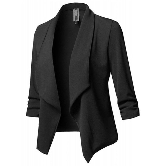 Blazer Feminino Autumn Blazer Jacket Fashion Pleated Lapel Work Office Lady Suit Long Sleeve Casual Cardigan Tops Women