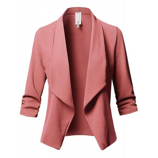 Blazer Feminino Autumn Blazer Jacket Fashion Pleated Lapel Work Office Lady Suit Long Sleeve Casual Cardigan Tops Women