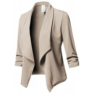 Blazer Feminino Autumn Blazer Jacket Fashion Pleated Lapel Work Office Lady Suit Long Sleeve Casual Cardigan Tops Women