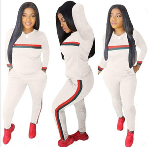 Stripe Tracksuits 2 Set Piece Set Woman Tops Sweatshirt Long Pants Pockets Club Suits Overalls Outfit