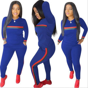 Stripe Tracksuits 2 Set Piece Set Woman Tops Sweatshirt Long Pants Pockets Club Suits Overalls Outfit