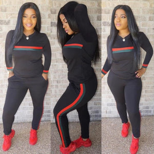 Stripe Tracksuits 2 Set Piece Set Woman Tops Sweatshirt Long Pants Pockets Club Suits Overalls Outfit