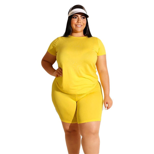 Plus Size 2 Piece Set Women Summer Casual Loose Shirt and Shorts Sweat Suits Woman Two Pieces Sets Wholesale Dropshipping