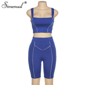 Simenual Casual Workout Active Wear Matching Set Women Sleeveless Fashion 2020 Two Piece Outfits Tank Top And Biker Shorts Sets