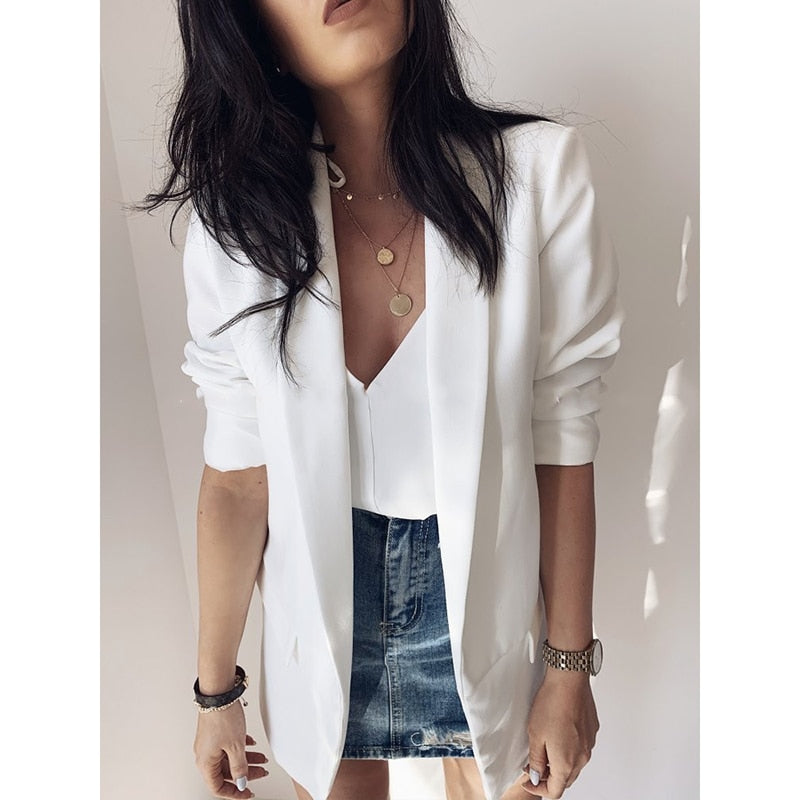 2020 New Women Jackets Blazer Pink White Black Casual Office Blazers Jacket Coat Plus Size Lady Outerwear Womens Elastic Blazer