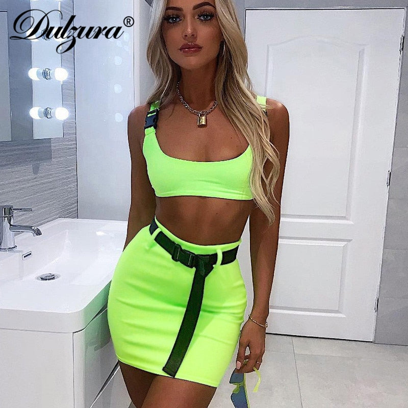 Dulzura 2019 summer women two pieces set skirt set bandage crop top tracksuit outfits streetwear 2 pieces festival clothes