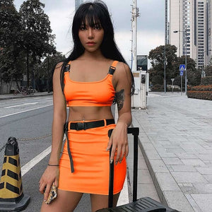 Dulzura 2019 summer women two pieces set skirt set bandage crop top tracksuit outfits streetwear 2 pieces festival clothes