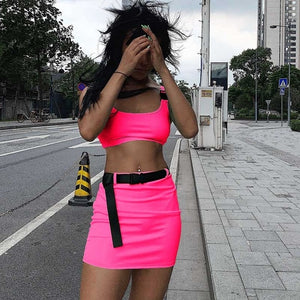 Dulzura 2019 summer women two pieces set skirt set bandage crop top tracksuit outfits streetwear 2 pieces festival clothes