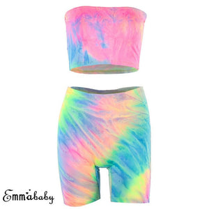 Women Sexy Two Piece Set Bandeau Crop Top Shorts Summer Sexy Print 2 Piece Set Outfits Tracksuit