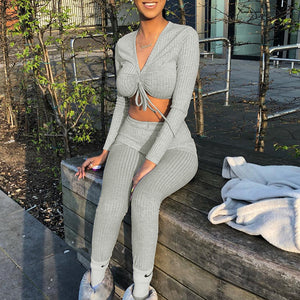 Toplook Women's Two Piece Sets V-neck Long Sleeve 2019 Sexy Crop Tops Pants Autumn Feminine Matching Sets Streetwear Tracksuits