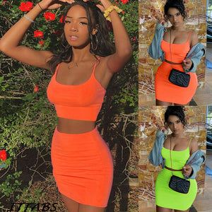 Womens Tank Crop Tops Skirt Outfits Two Piece Bodycon Bandage party Mini Dress