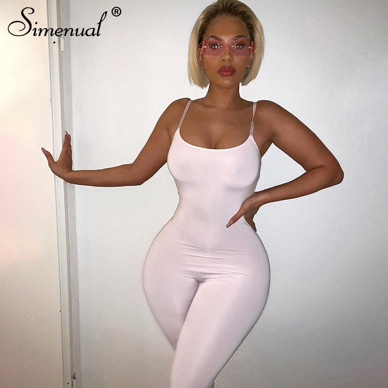 Simenual Strap Casual Bodycon Rompers Womens Jumpsuit Workout Active Wear Sleeveless 2020 Summer Solid Jumpsuits Skinny Fashion