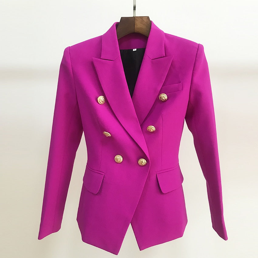 HIGH STREET 2020 New Designer Blazer Women's Double Breasted Lion Buttons Slim Fitting Gorgeous Purple Blazer Jacket