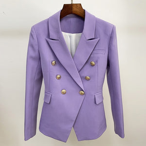 HIGH STREET 2020 New Designer Blazer Women's Double Breasted Lion Buttons Slim Fitting Gorgeous Purple Blazer Jacket