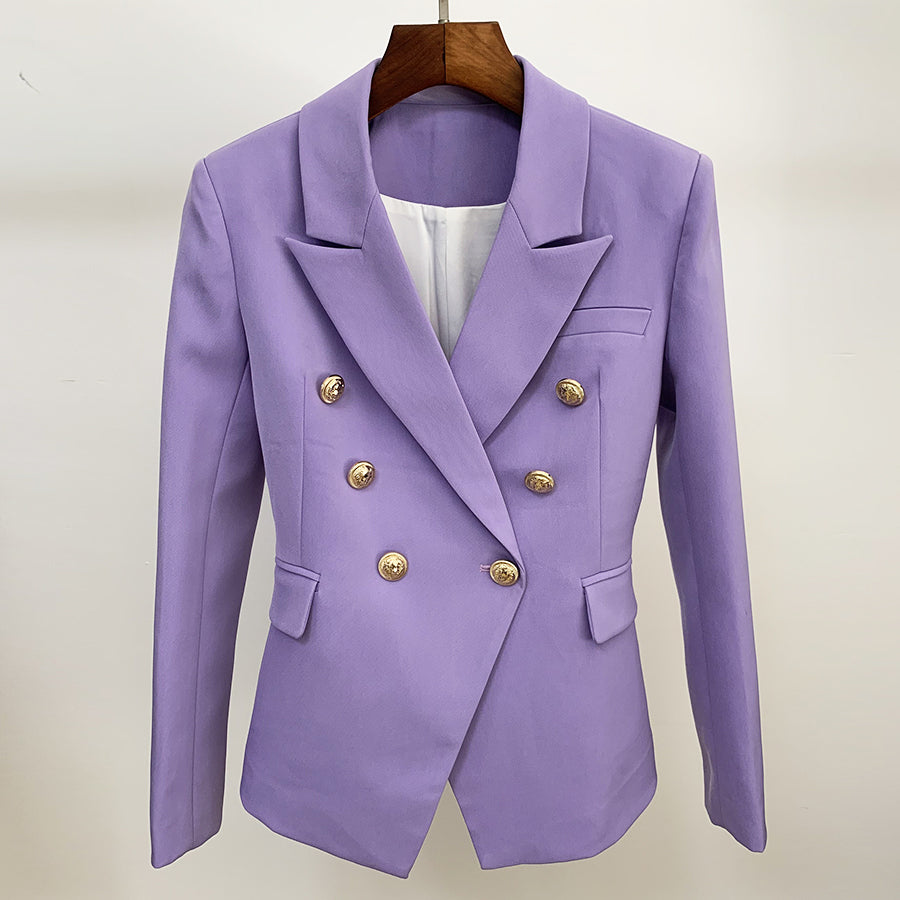 HIGH QUALITY Newest 2020 Designer Blazer Women's Classic Lion Buttons Double Breasted Slim Fit Blazer Jacket Lavender