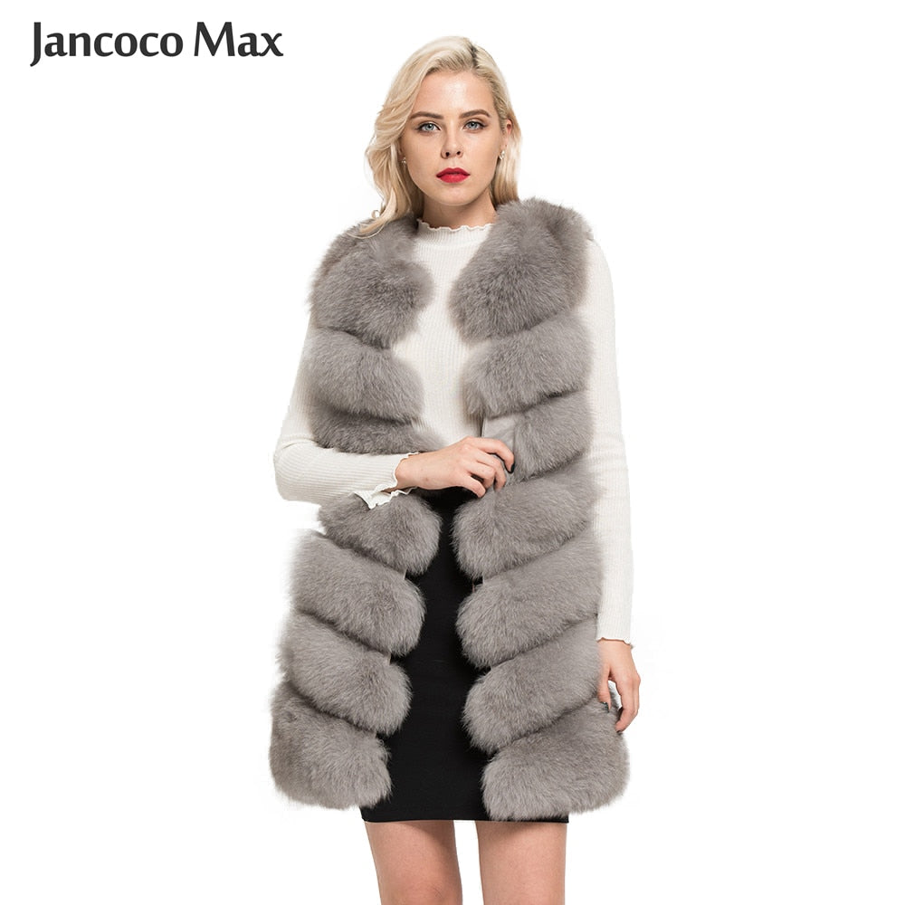 Jancoco Max 2019 New Real Fox Fur Vest High Quality Women's Waistcoat Winter Coat 7 Rows Thick Warm Gilet S7161