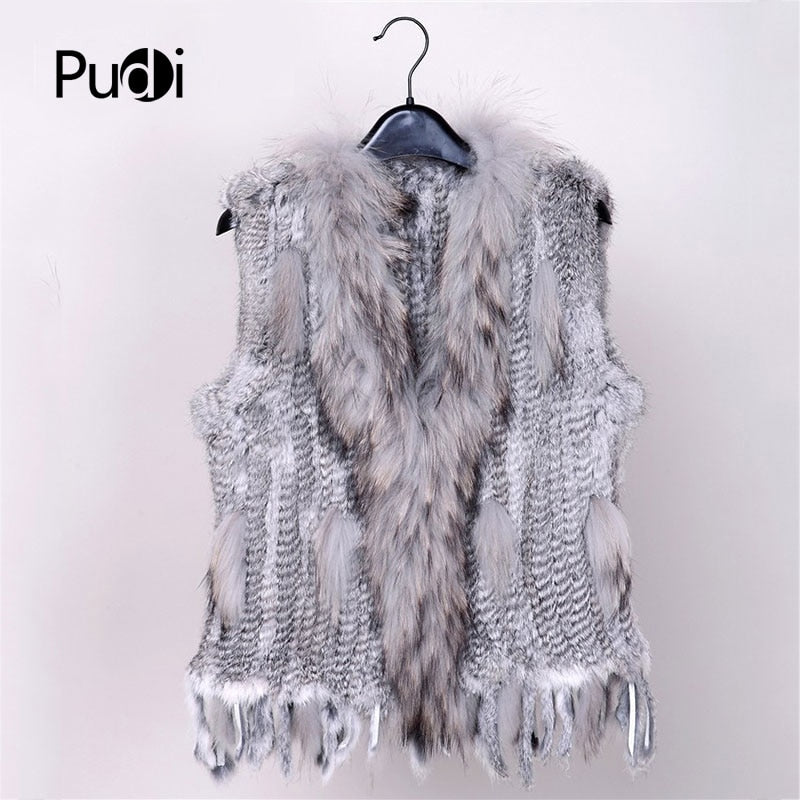 New 28 colors Women Genuine real Rabbit Fur Vest coat tassels Raccoon Fur collar jacket Waistcoat wholesale drop shipping VR032