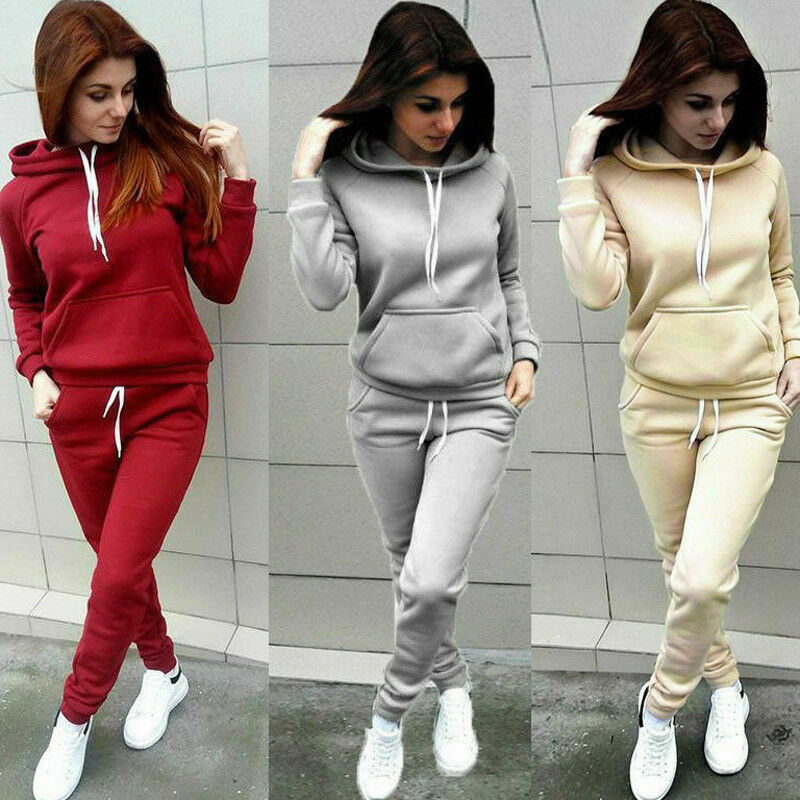 2020 Autumn Winter 2 Piece Set Women Hoodie Tops Pants Tracksuit Pullover Sweatshirt Trousers With Pockets Tracksuit Suits