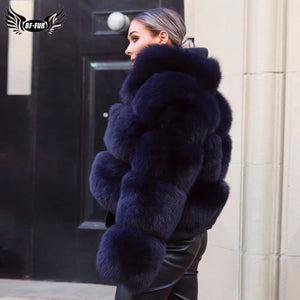 Natural Short Real Fox Fur Coat For Women With Stand Collar Thick Warm Winter Genuine Fox Fur Jacket High Quality Fur Overcoats