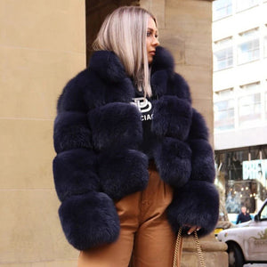 Natural Short Real Fox Fur Coat For Women With Stand Collar Thick Warm Winter Genuine Fox Fur Jacket High Quality Fur Overcoats